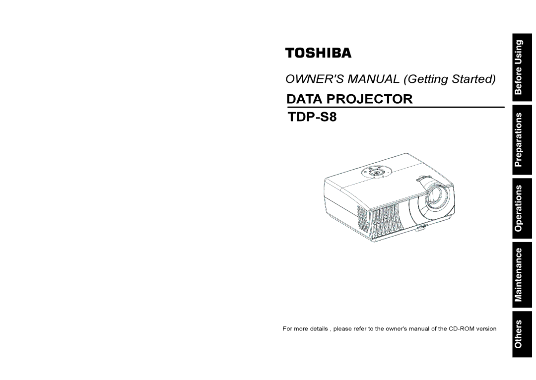 Toshiba owner manual Data Projector TDP-S8 