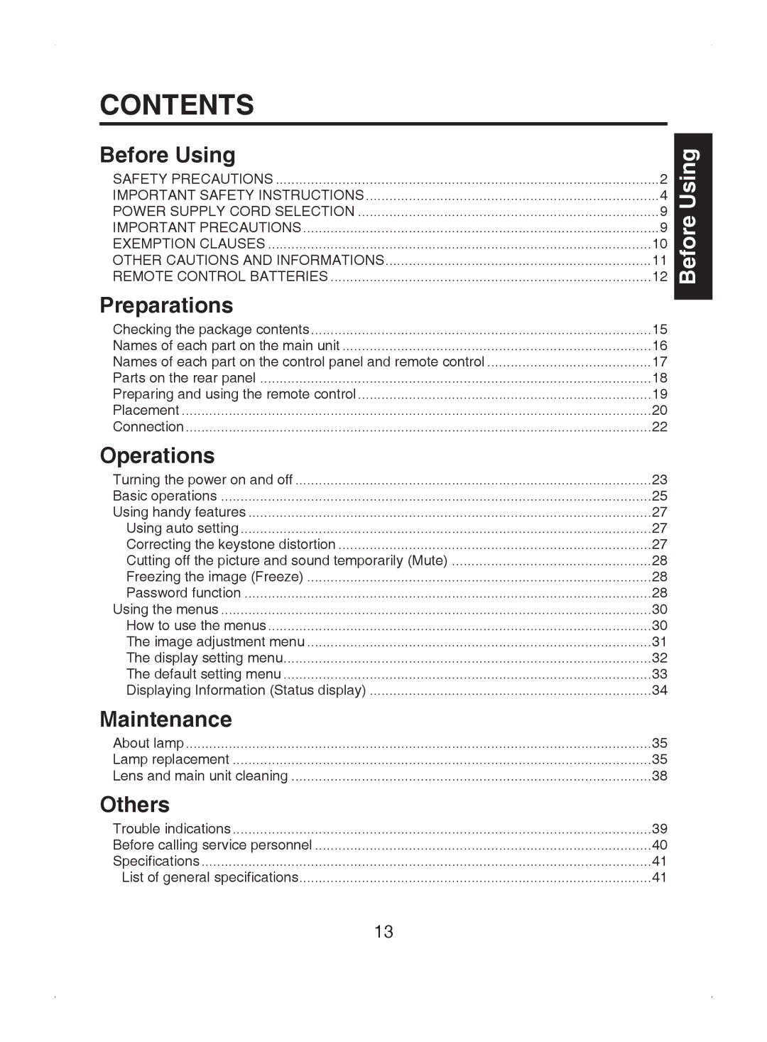 Toshiba TDP-S8 owner manual Contents 