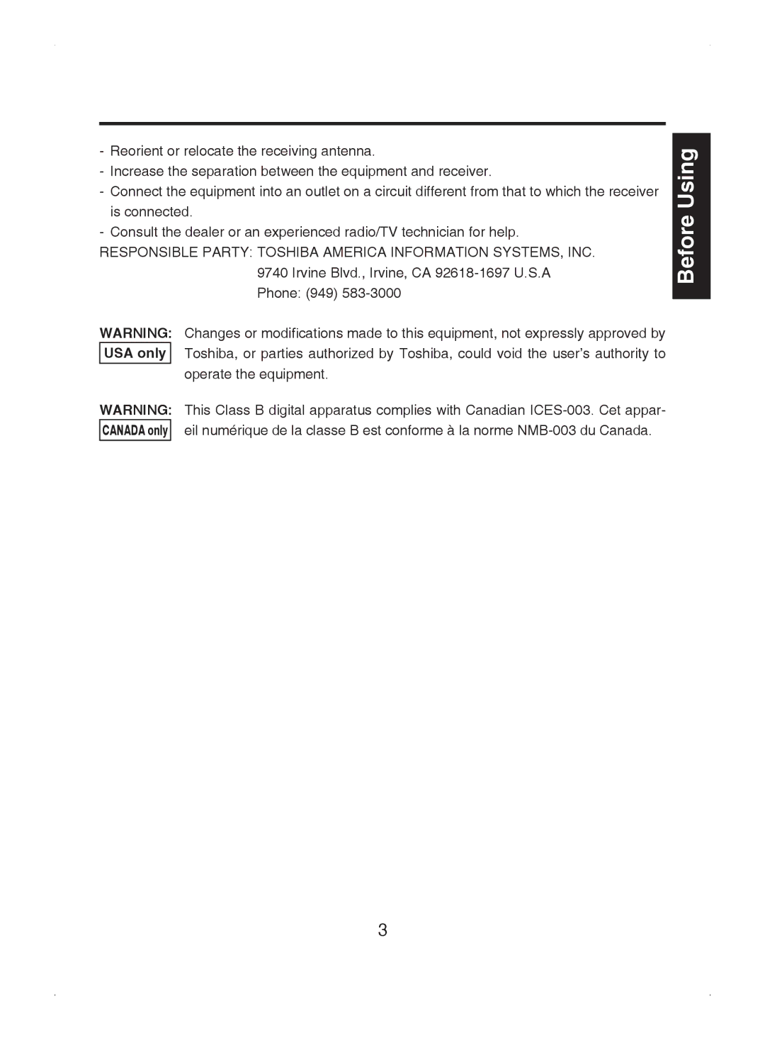 Toshiba TDP-S8 owner manual Before Using 