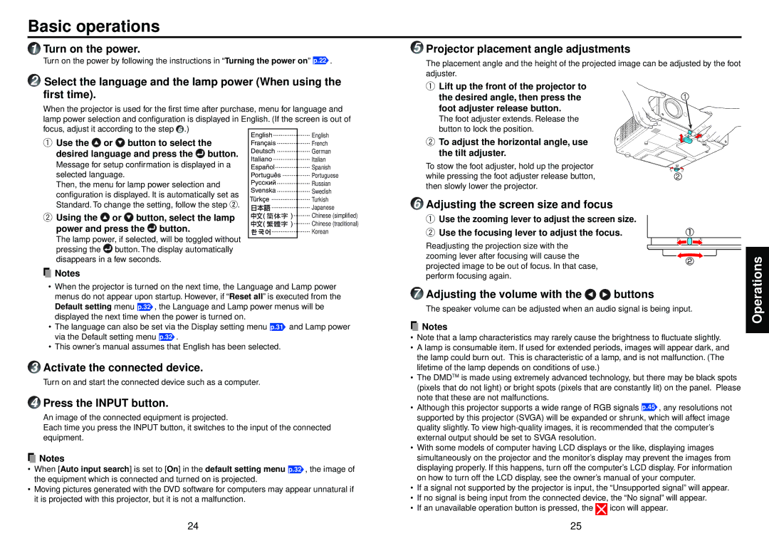 Toshiba TDP-S81 owner manual Basic operations 