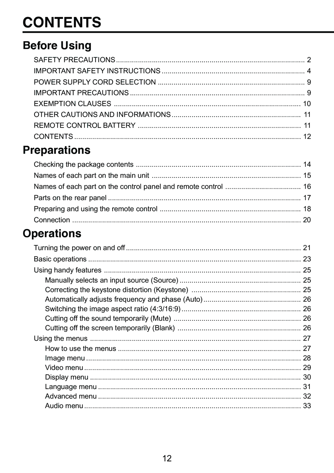 Toshiba TDP-S9 owner manual Contents 