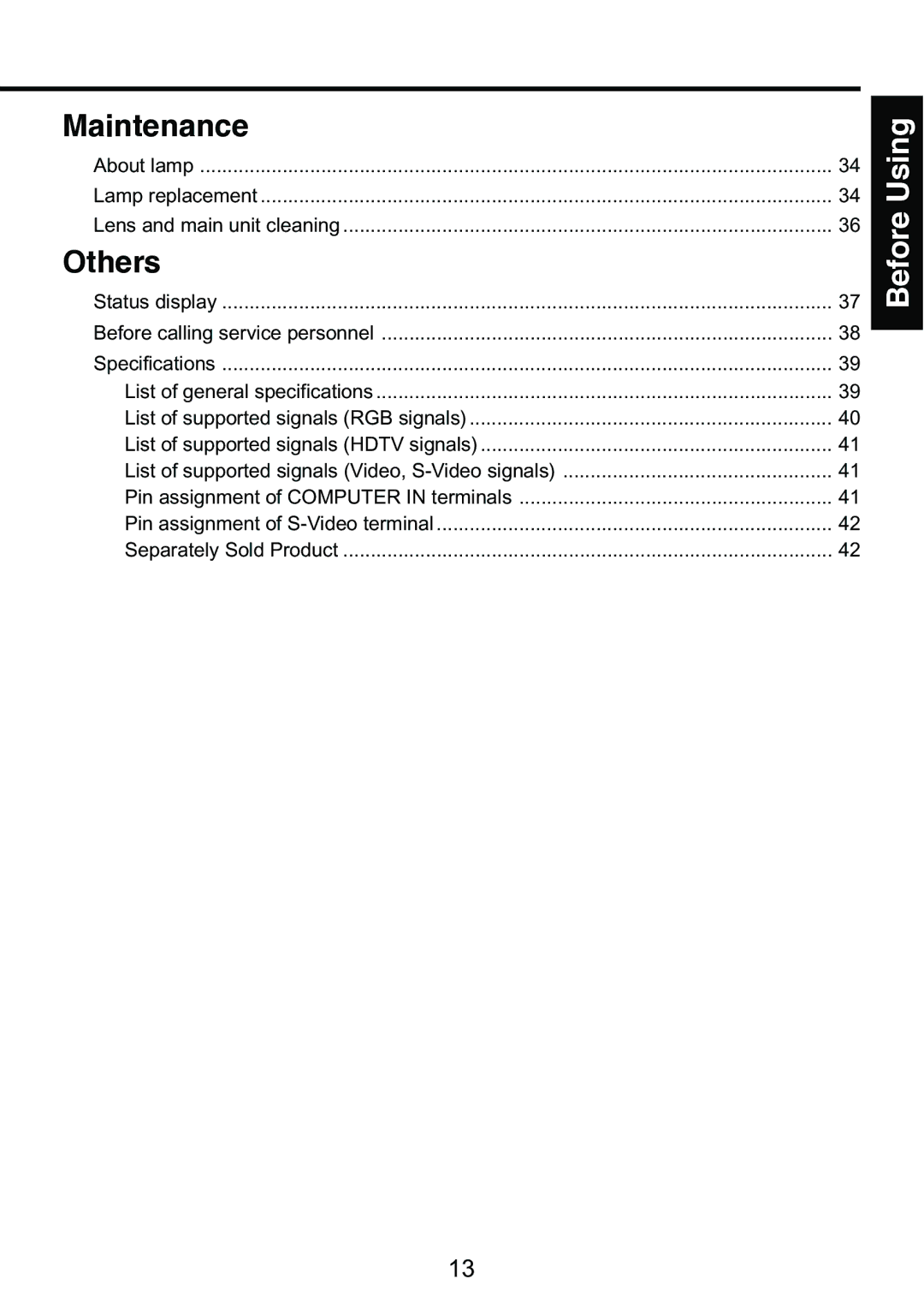 Toshiba TDP-S9 owner manual Maintenance, Others 