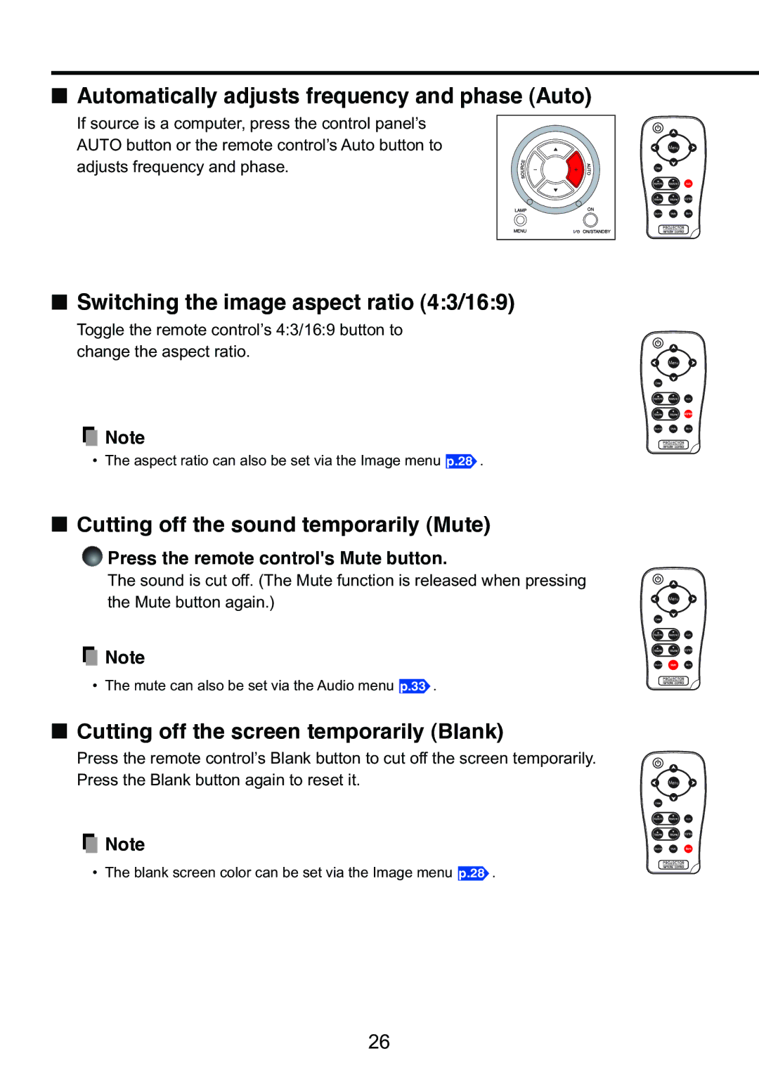 Toshiba TDP-S9 owner manual Automatically adjusts frequency and phase Auto, Switching the image aspect ratio 43/169 