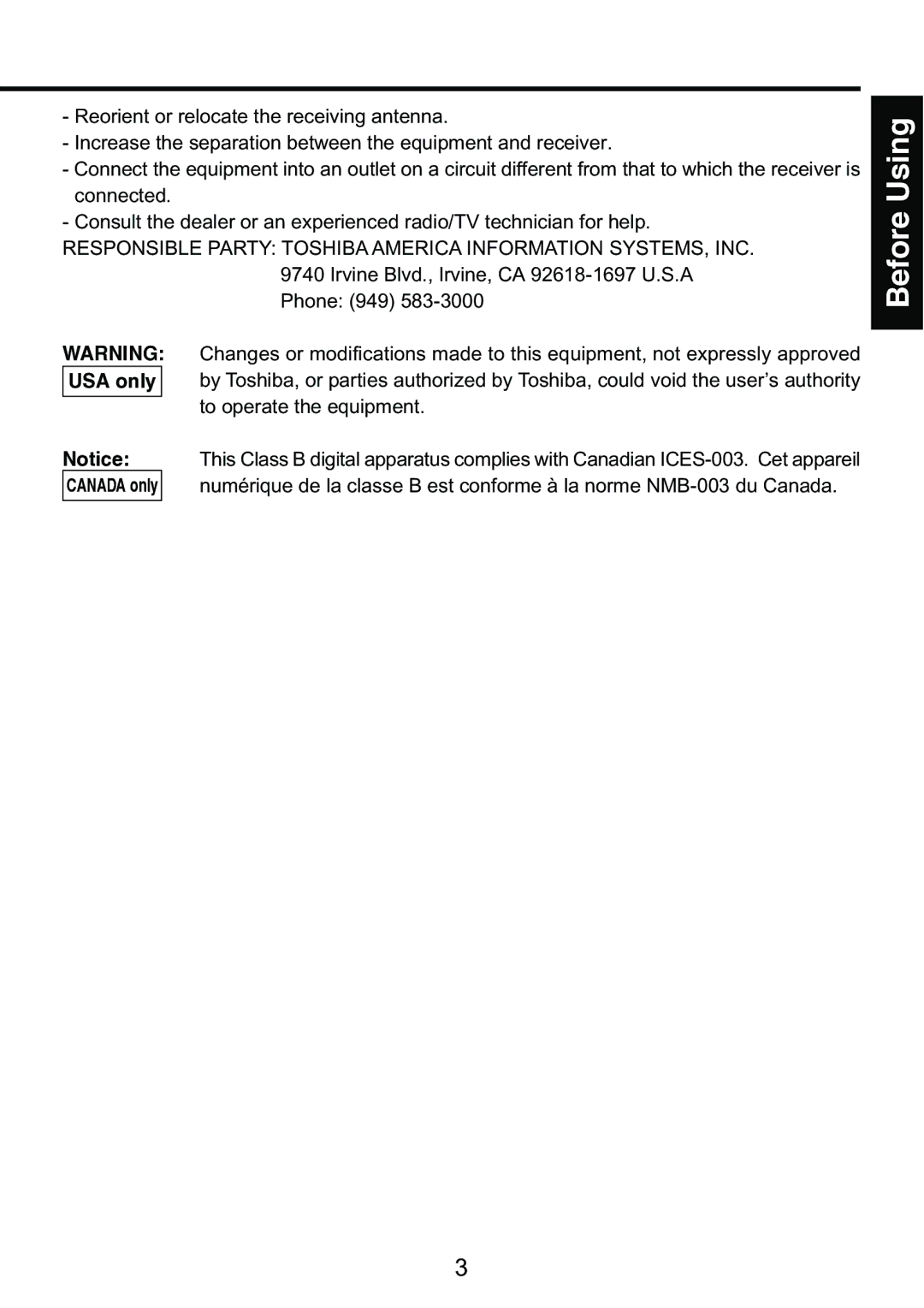 Toshiba TDP-S9 owner manual Before Using 