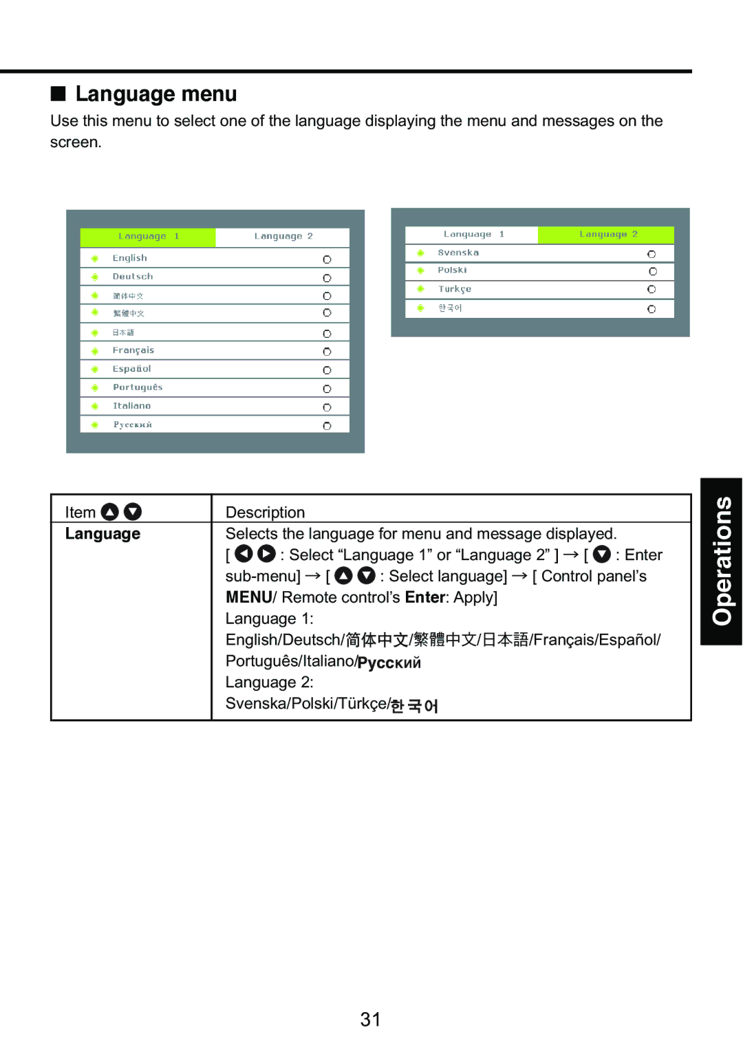 Toshiba TDP-S9 owner manual Language menu 