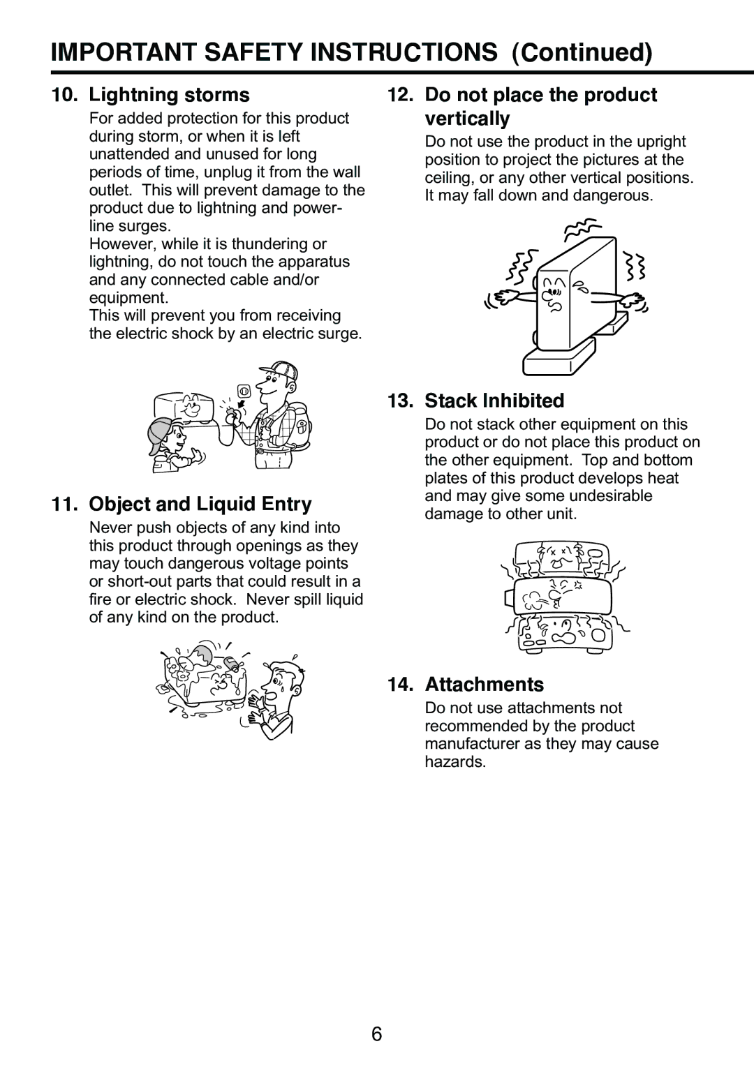 Toshiba TDP-S9 owner manual Important Safety Instructions, Lightning storms 