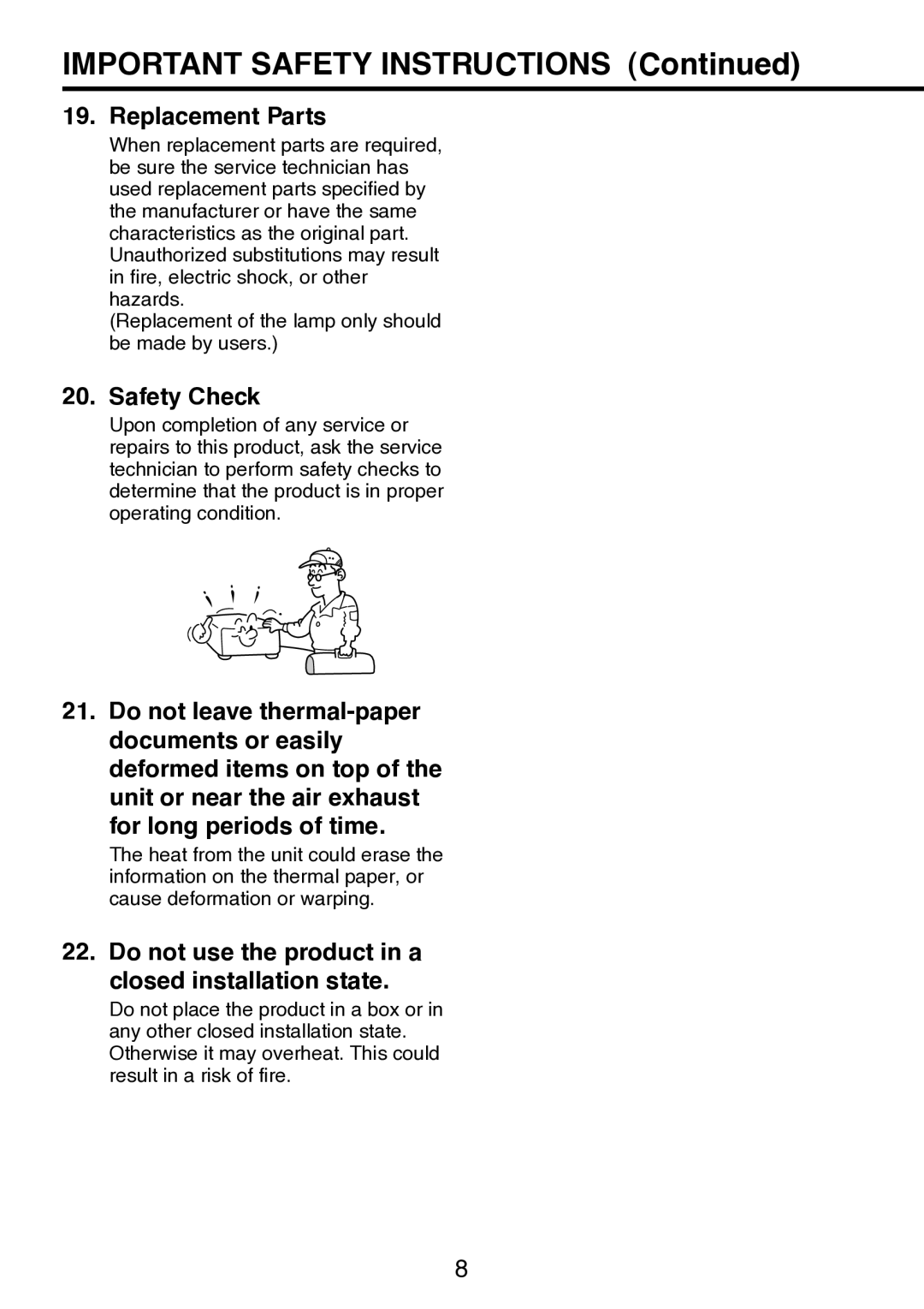 Toshiba TDP-S9 owner manual Replacement Parts 