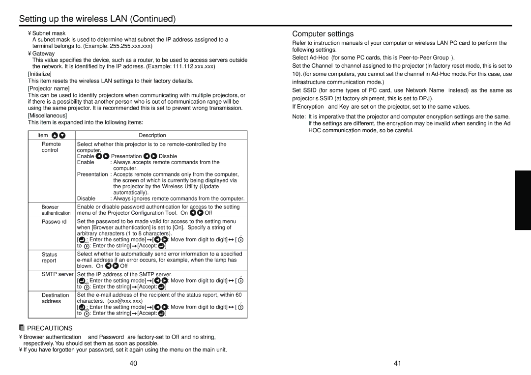 Toshiba TDP-SW20 manual Computer settings 