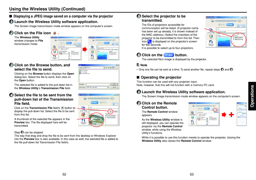 Toshiba TDP-SW20 manual Using the Wireless Utility 