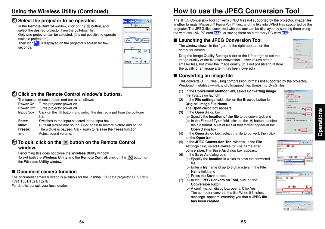 Toshiba TDP-SW20 manual How to use the Jpeg Conversion Tool 