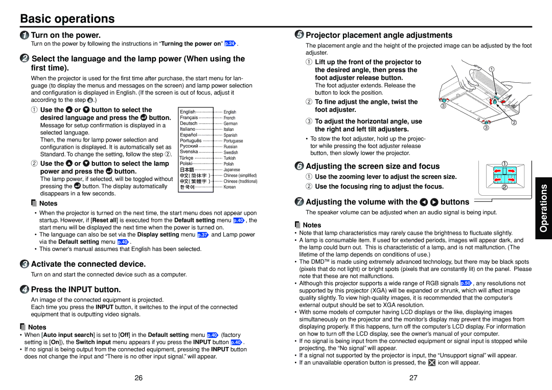 Toshiba TDP-T100 manual Basic operations 