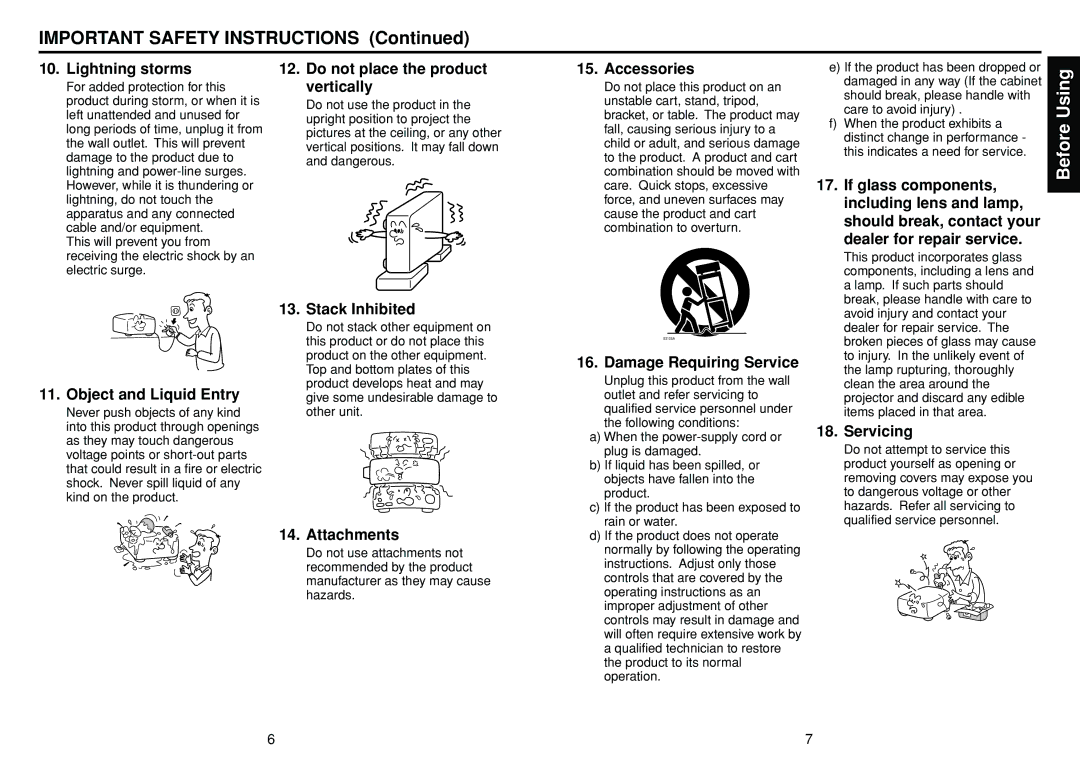 Toshiba TDP-T100 manual Important Safety Instructions 