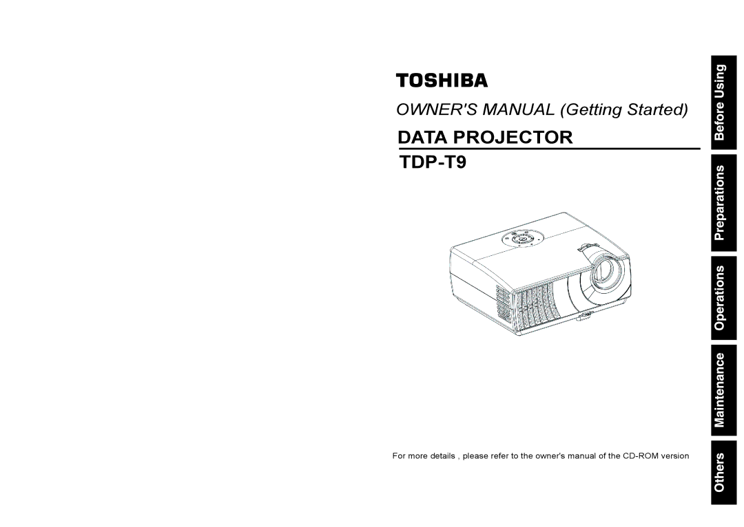 Toshiba owner manual Data Projector TDP-T9 