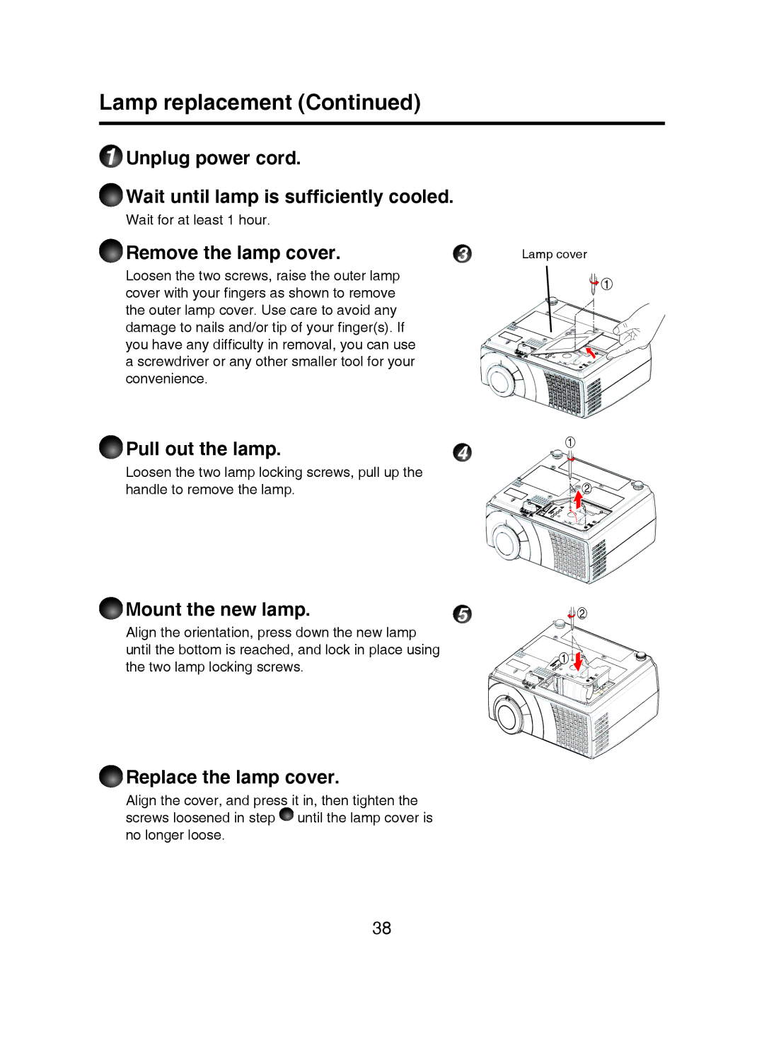 Toshiba TDP-T9 owner manual Lamp replacement 