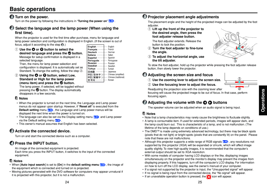 Toshiba TDP-T90, TDP-T91 owner manual Basic operations 