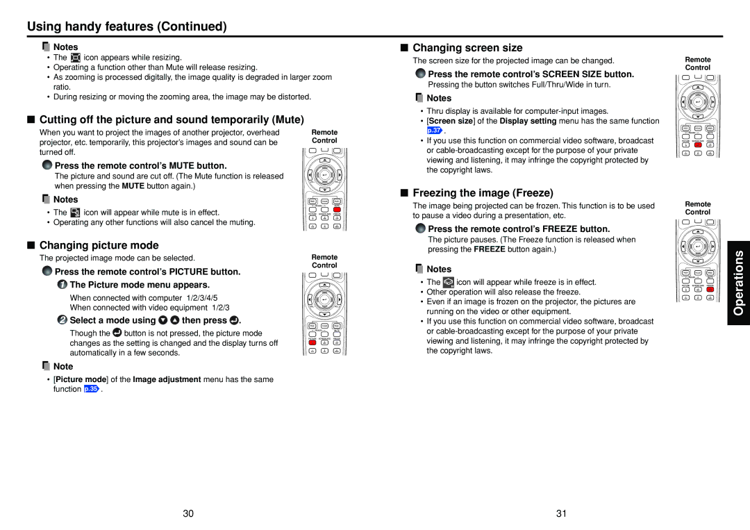 Toshiba TDP-T95 manual Using handy features, Cutting off the picture and sound temporarily Mute, Changing picture mode 