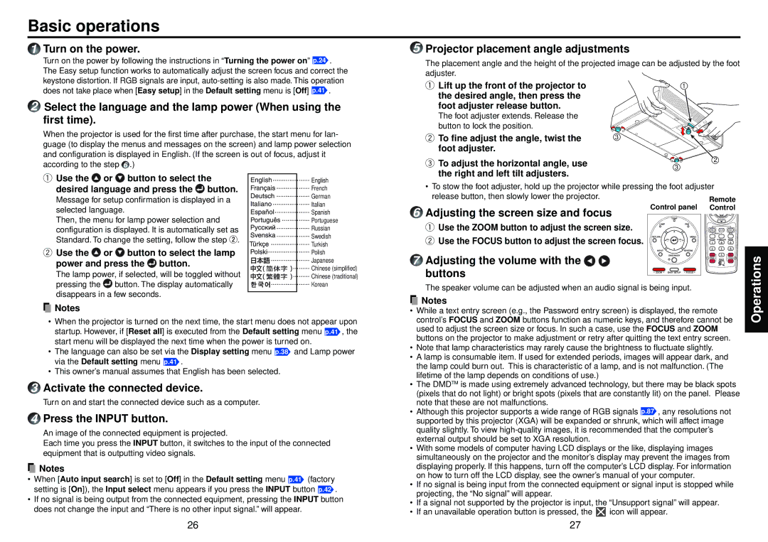 Toshiba TDP-TW100, TDP-TW95 owner manual Basic operations 