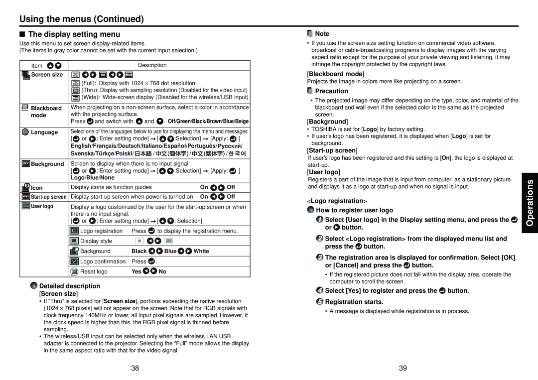 Toshiba TDP-TW100, TDP-TW95 owner manual Display setting menu 