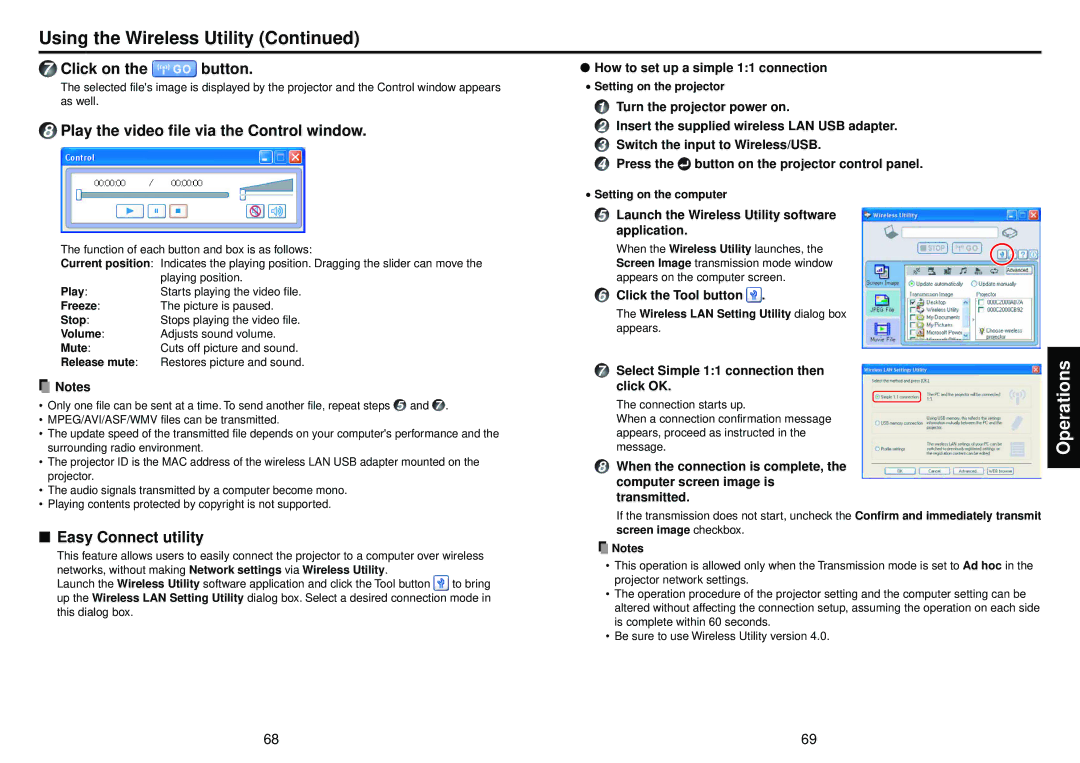 Toshiba TDP-TW95, TDP-TW100 owner manual Play the video file via the Control window, Easy Connect utility 