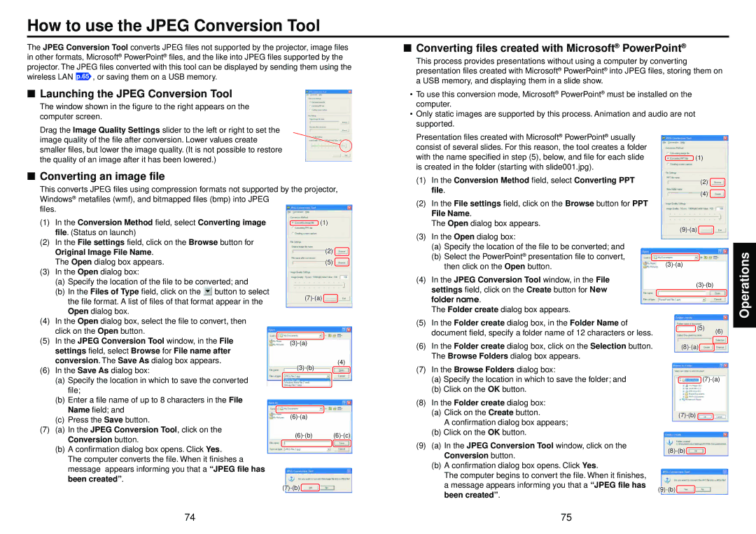 Toshiba TDP-TW100 How to use the Jpeg Conversion Tool, Launching the Jpeg Conversion Tool, Converting an image file 