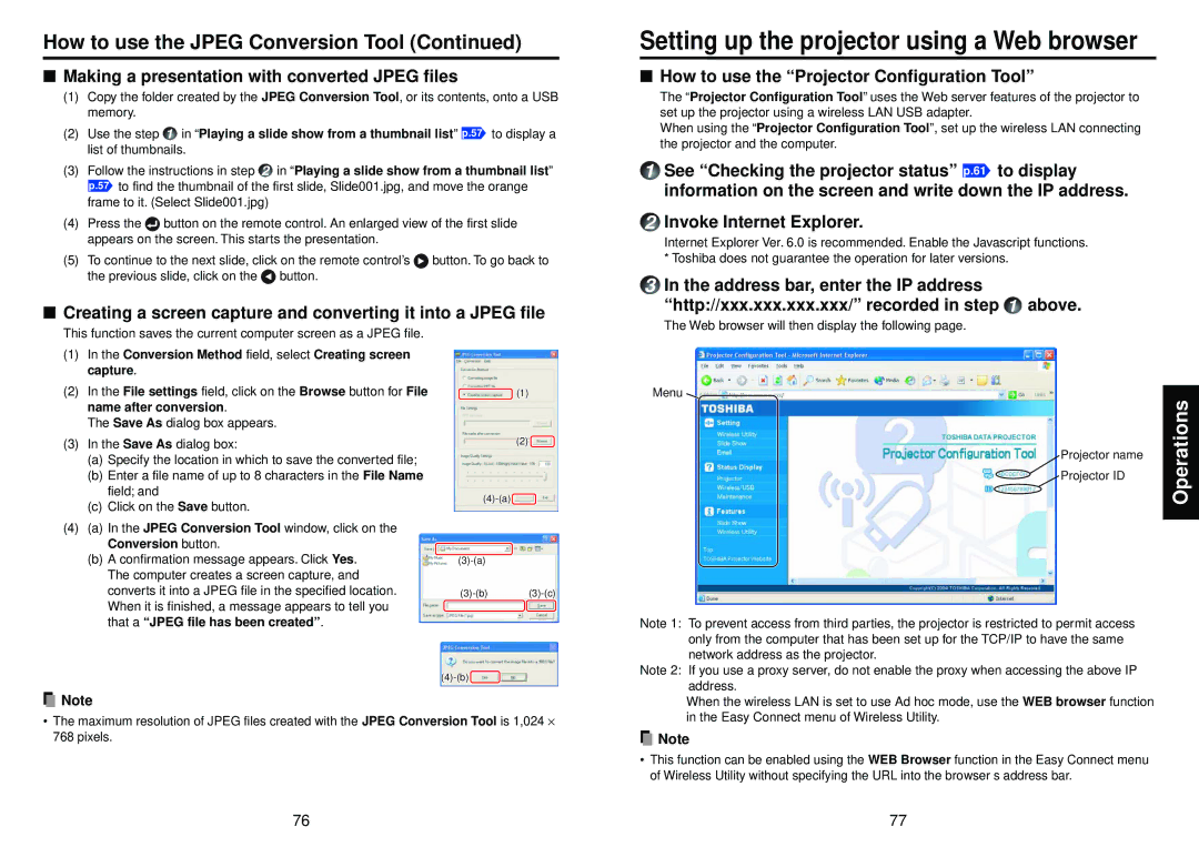 Toshiba TDP-TW95, TDP-TW100 How to use the Jpeg Conversion Tool, Making a presentation with converted Jpeg files 