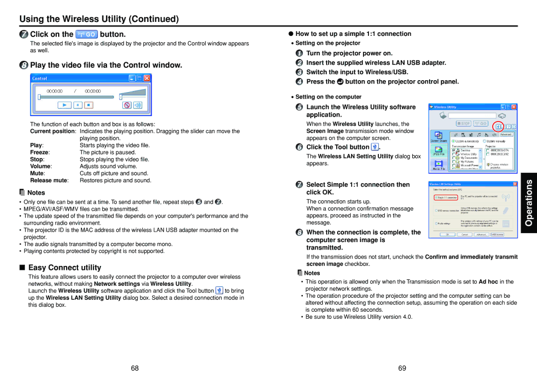 Toshiba TDP-TW95, TDP-TW100 owner manual Play the video file via the Control window, Easy Connect utility 