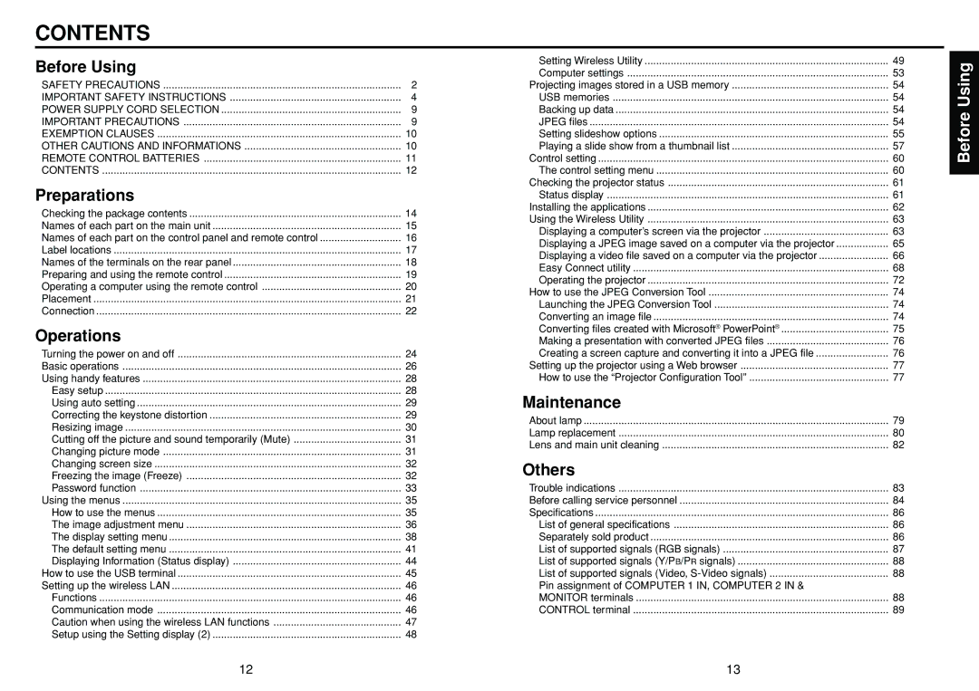 Toshiba TDP-TW95, TDP-TW100 owner manual Contents 