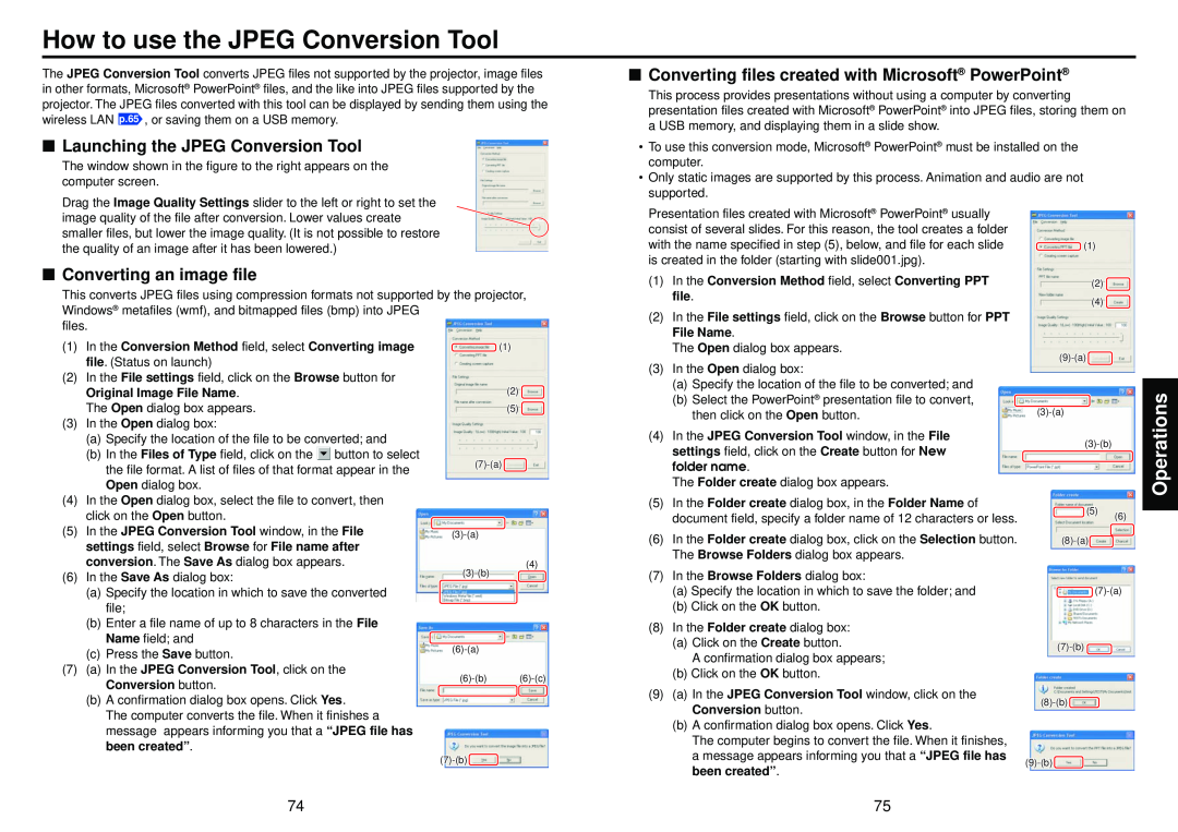 Toshiba TDP-TW100 How to use the JPEG Conversion Tool, Launching the JPEG Conversion Tool, Converting an image file 