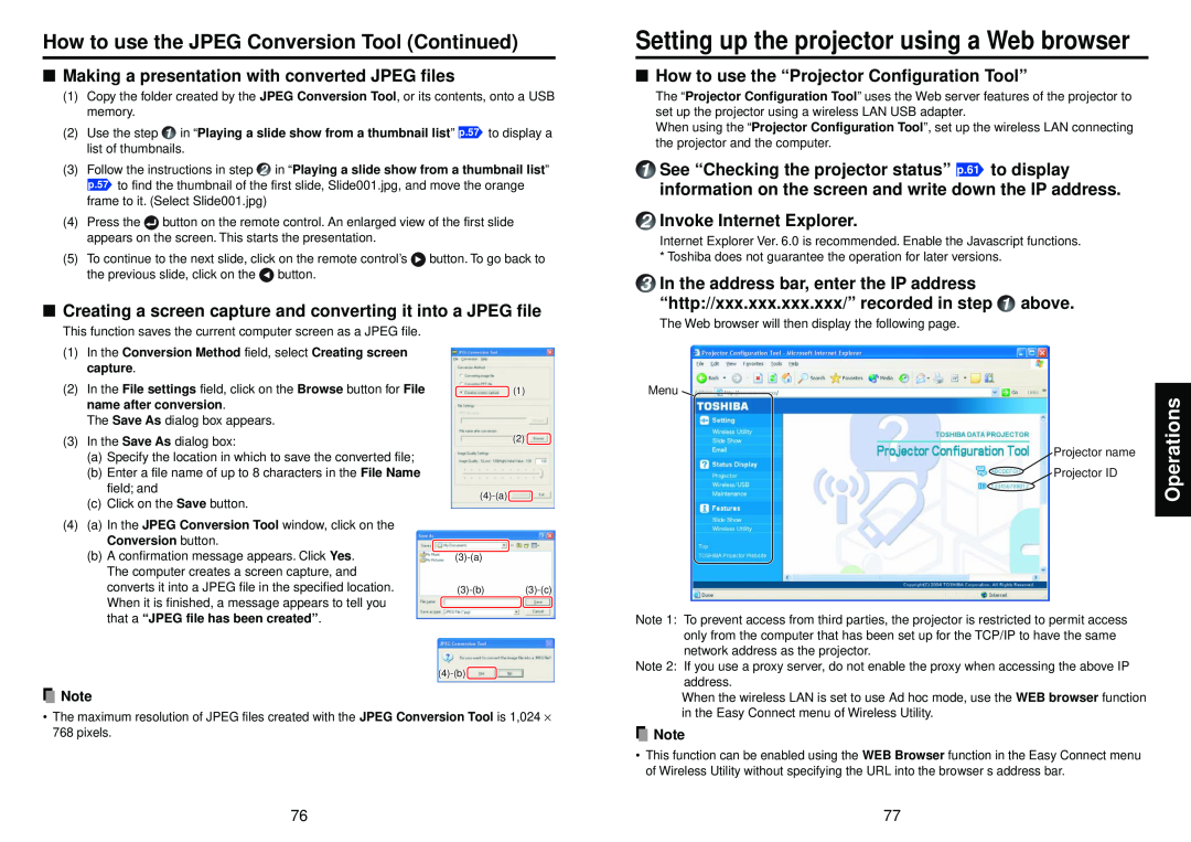 Toshiba TDP-TW95, TDP-TW100 How to use the JPEG Conversion Tool Continued, Making a presentation with converted JPEG files 