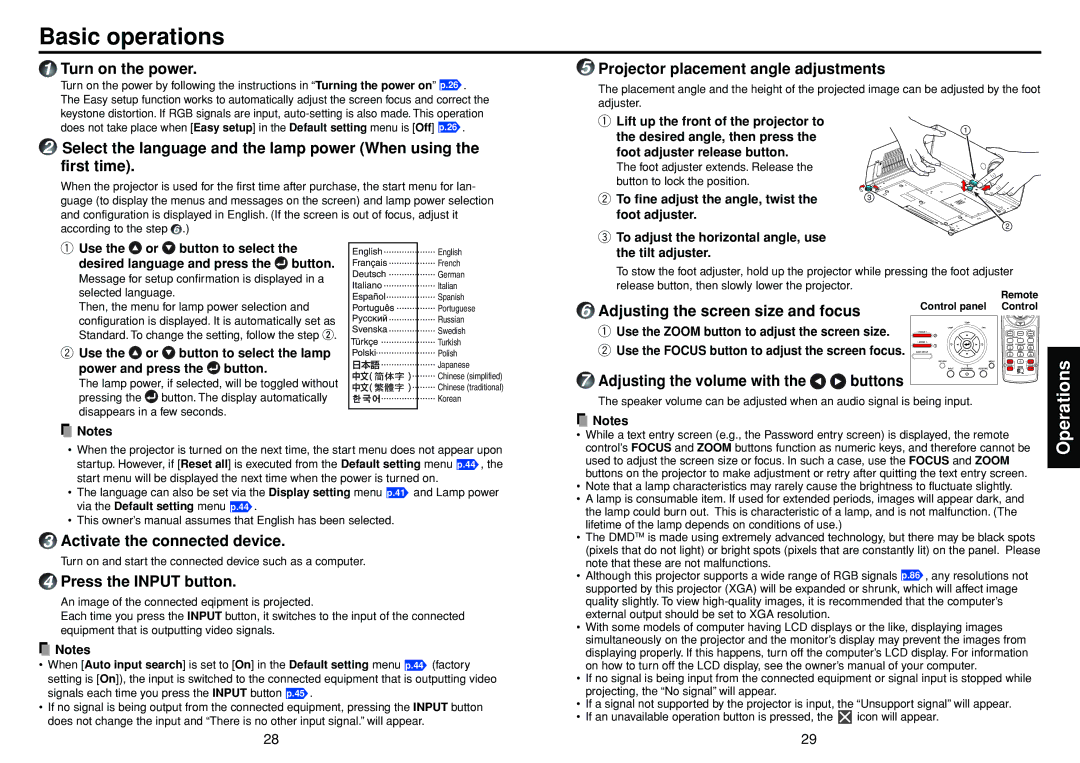 Toshiba TDP-TW300 owner manual Basic operations 