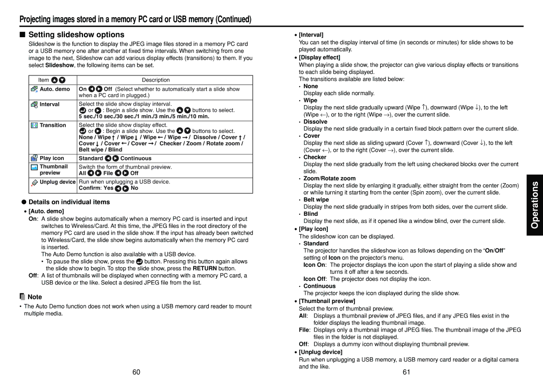 Toshiba TDP-TW300 owner manual Setting slideshow options 