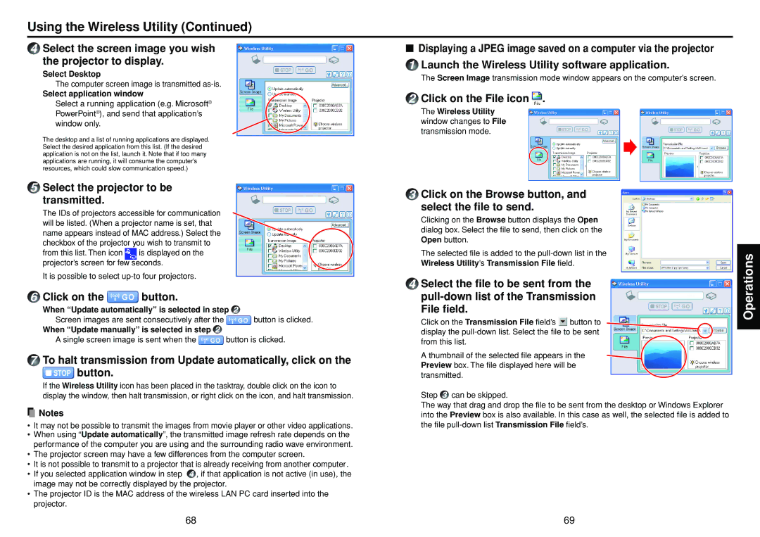 Toshiba TDP-TW300 owner manual Using the Wireless Utility 