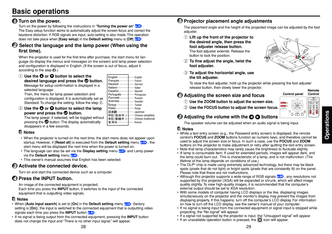 Toshiba TDP-TW355 owner manual Basic operations 