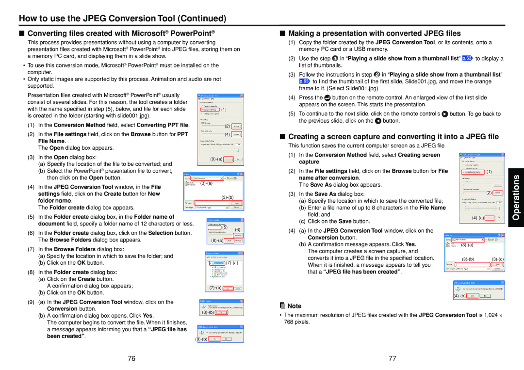 Toshiba TDP-TW355 owner manual How to use the Jpeg Conversion Tool, Converting files created with Microsoft PowerPoint 