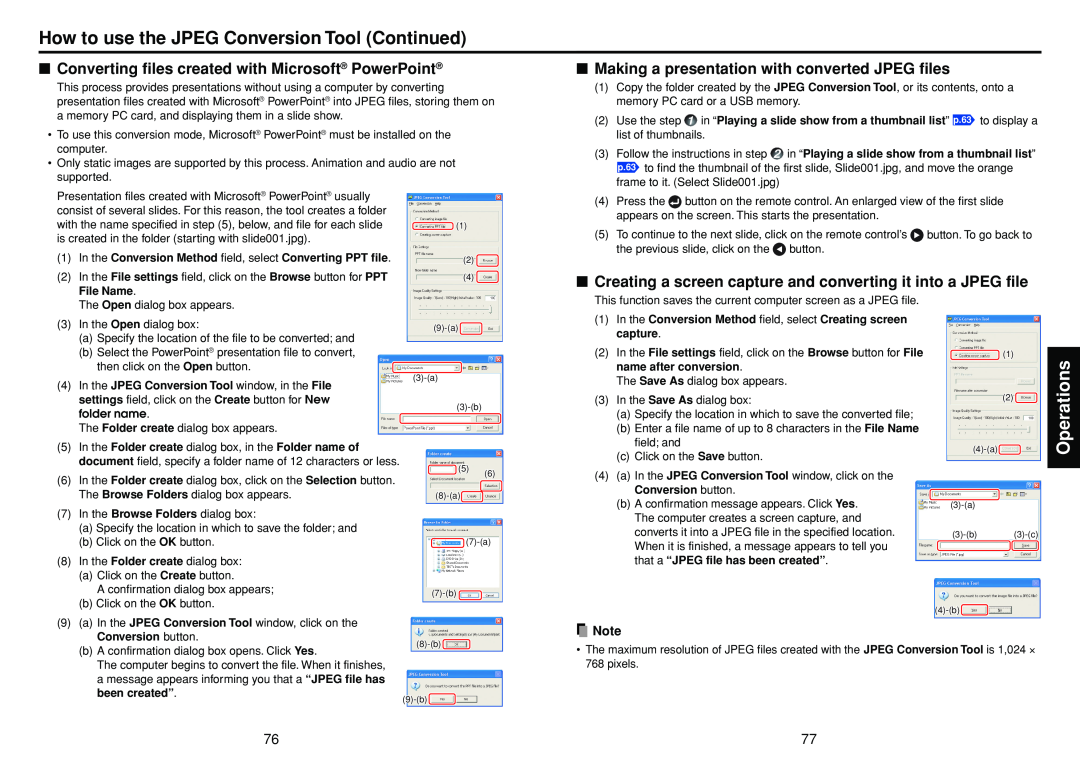 Toshiba TDP-TW355 How to use the JPEG Conversion Tool Continued, Converting files created with Microsoft PowerPoint 