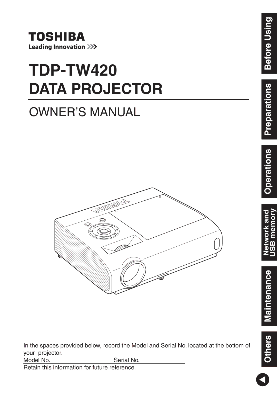 Toshiba TDP-TW420 owner manual 