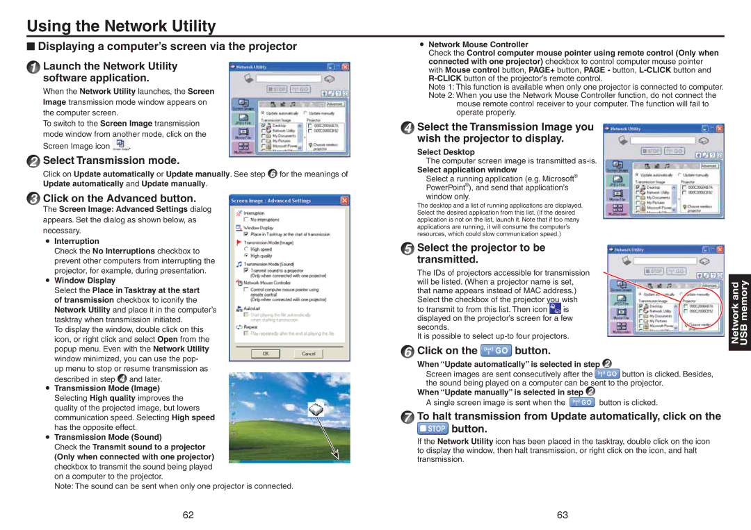 Toshiba TDP-TW420 owner manual Using the Network Utility 