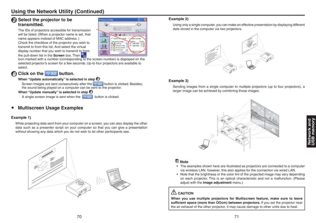 Toshiba TDP-TW420 owner manual Multiscreen Usage Examples 