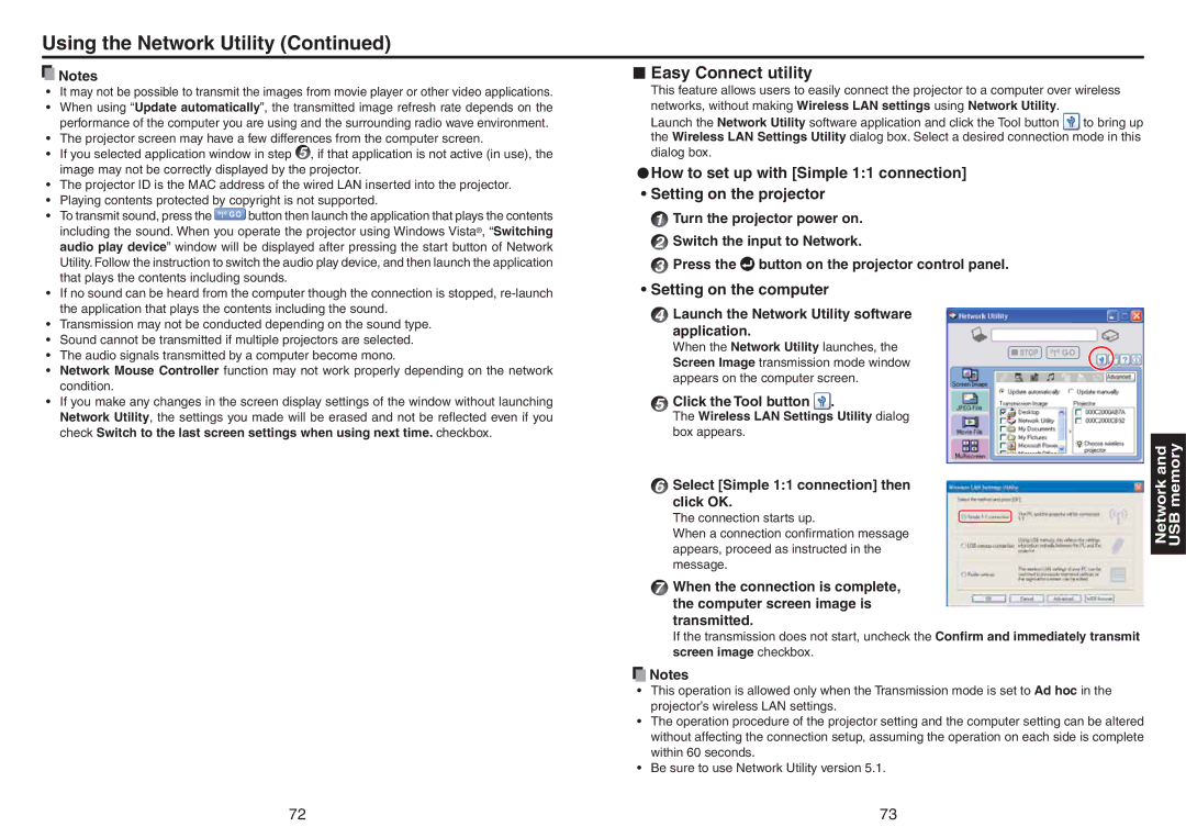 Toshiba TDP-TW420 Easy Connect utility, Setting on the computer, Launch the Network Utility software application 