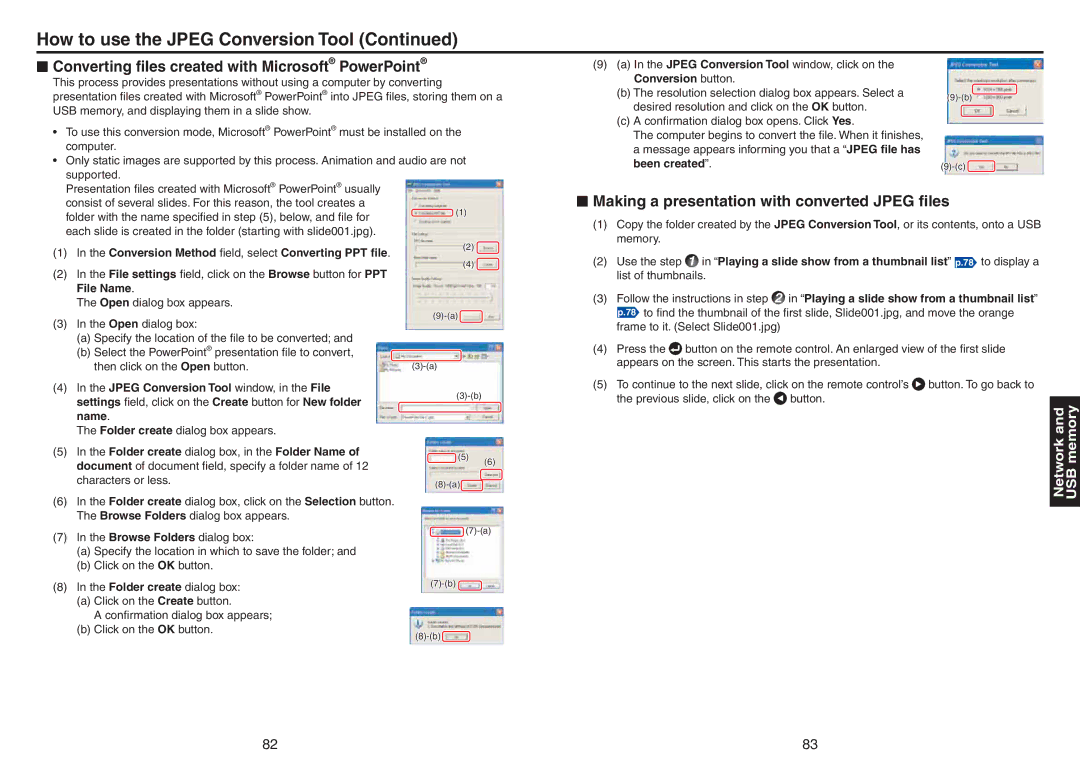 Toshiba TDP-TW420 owner manual How to use the Jpeg Conversion Tool, Converting ﬁles created with Microsoft PowerPoint 