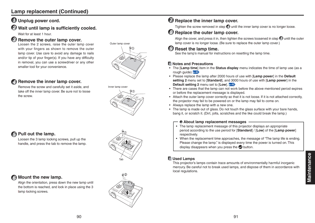 Toshiba TDP-TW420 owner manual Lamp replacement 