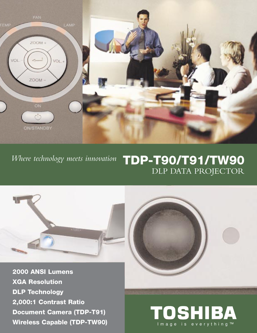 Toshiba TDP-T91, TDP-TW90 manual Where technology meets innovation TDP-T90/T91/TW90, DLP Data Projector 