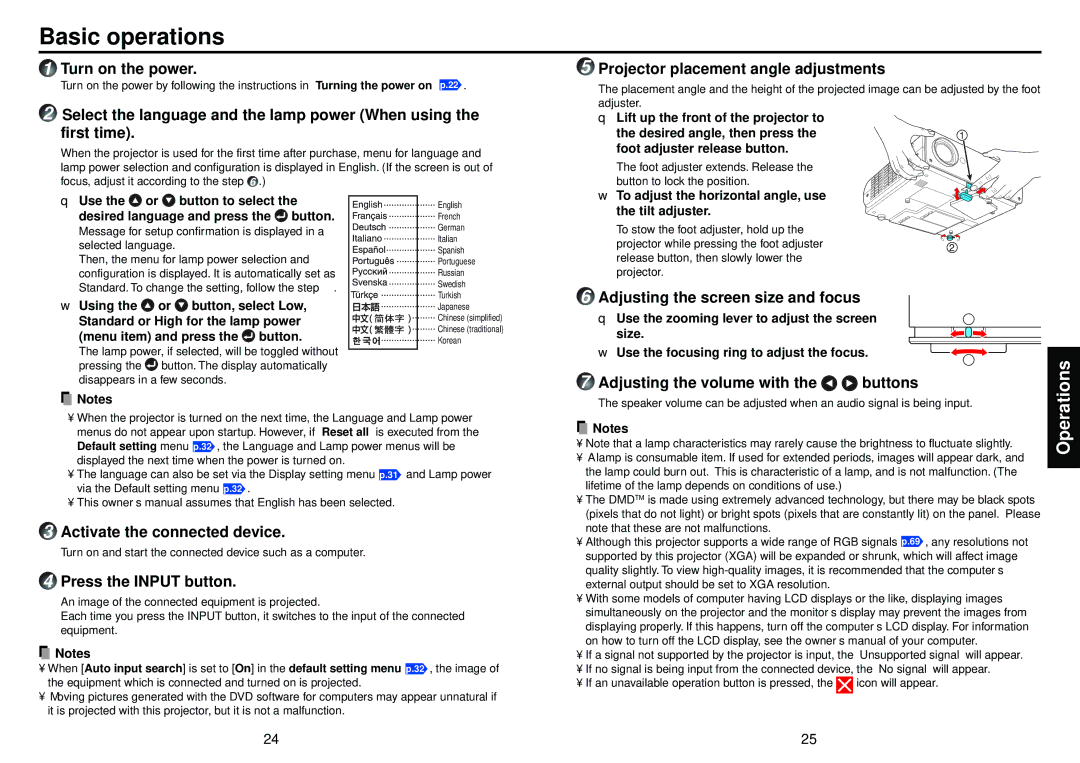 Toshiba TDP-TW90 owner manual Basic operations 