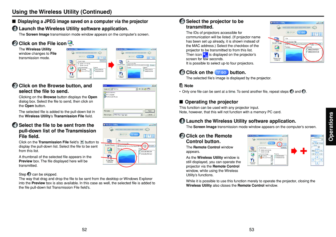 Toshiba TDP-TW90 owner manual Using the Wireless Utility 