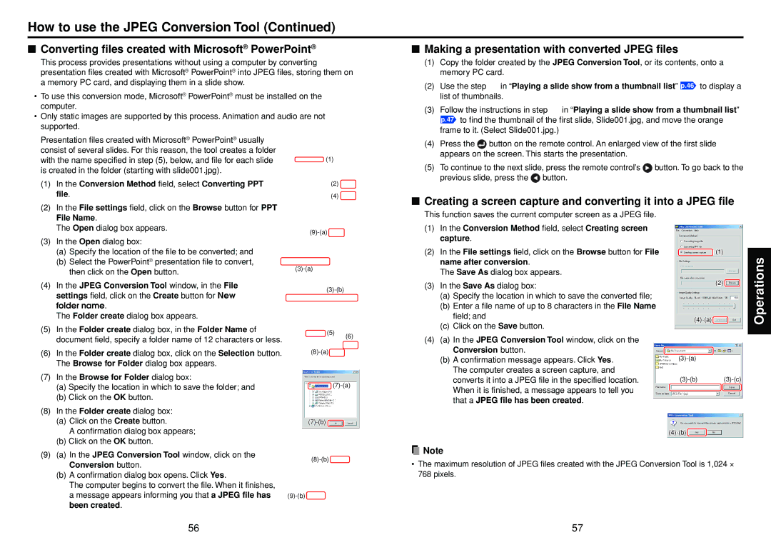 Toshiba TDP-TW90 owner manual How to use the Jpeg Conversion Tool, Converting files created with Microsoft PowerPoint 