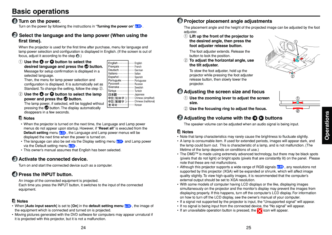 Toshiba TDP-TW90A owner manual Basic operations 