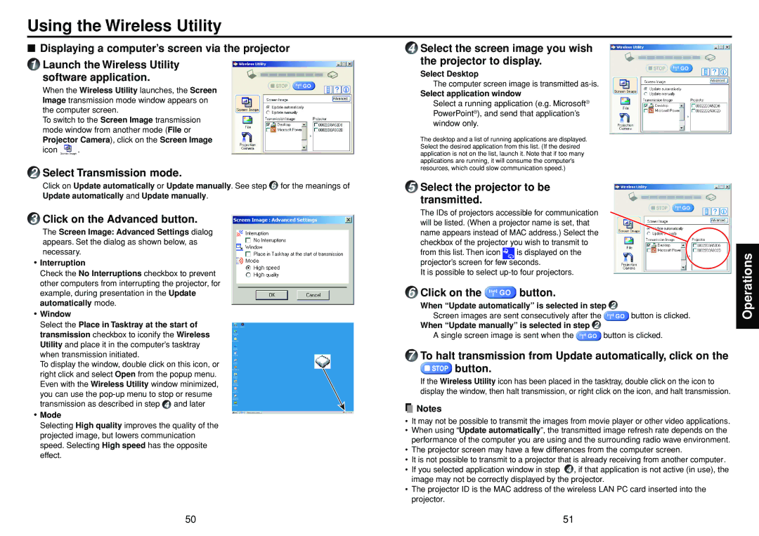 Toshiba TDP-TW90A owner manual Using the Wireless Utility 