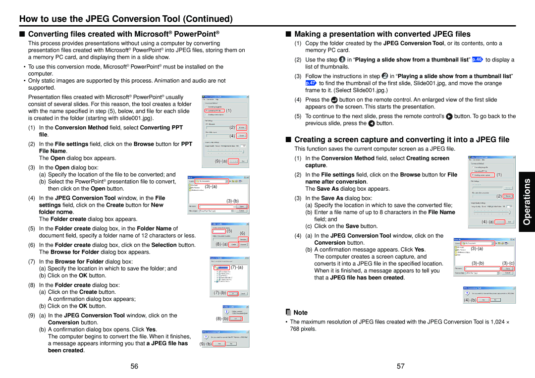 Toshiba TDP-TW90A owner manual How to use the Jpeg Conversion Tool, Converting files created with Microsoft PowerPoint 