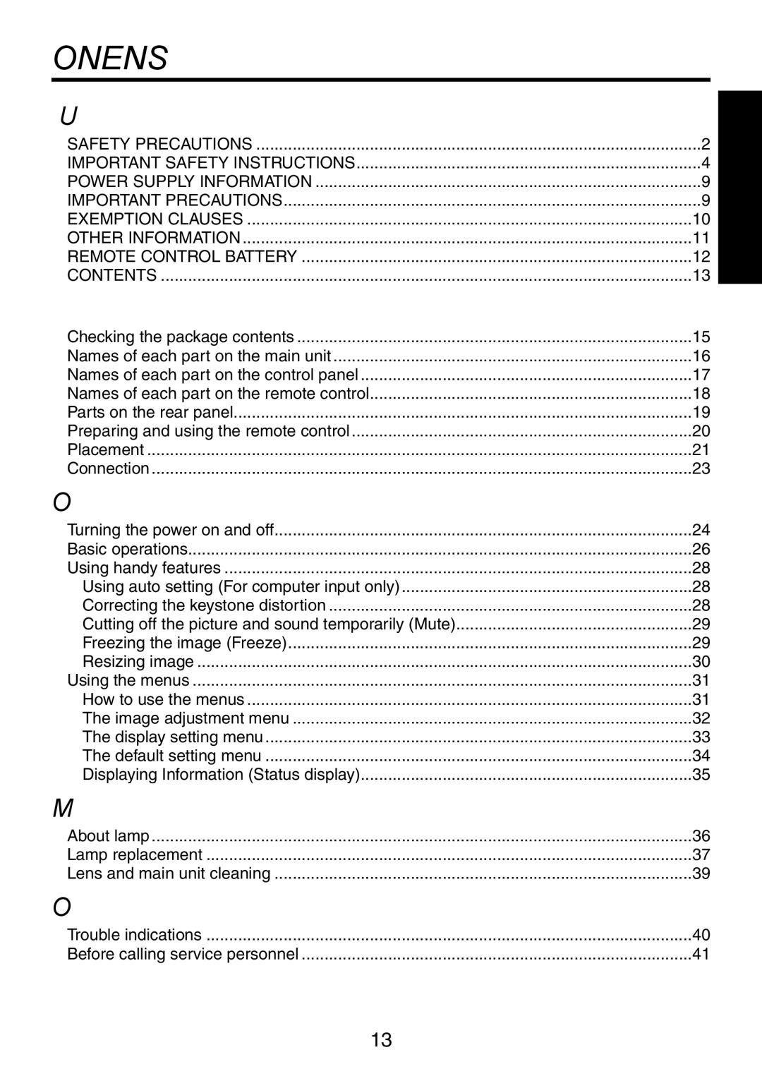 Toshiba TDP-XP1 manual Contents 