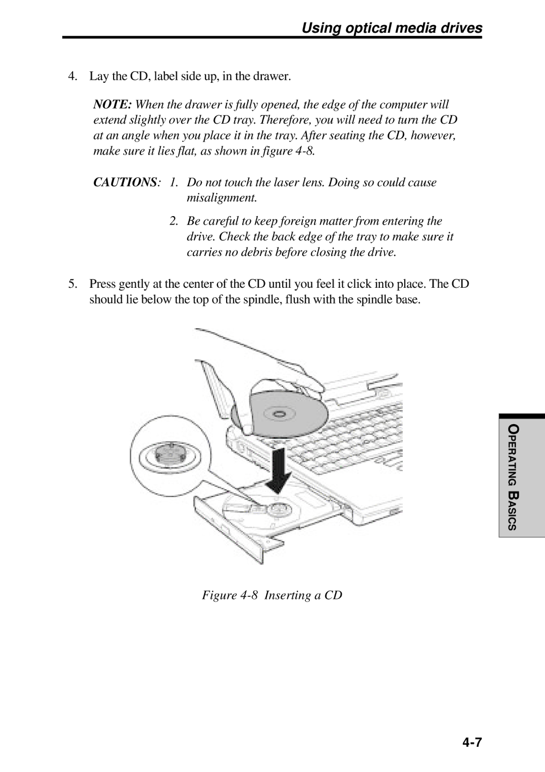 Toshiba TE2000 manual Inserting a CD 